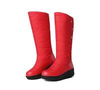 Gikleihwy Women's Waterproof Plus Velvet Warm Winter Snow Boots Thick Bottom Plush Non-Slip Knee-High Boots for Winter Snow Shopping(Red C,6.5 UK)