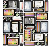 Giklux 25 Pcs Makeup Drawer Organiser Trays, 4 Sizes Desk Drawer Dividers Organisers for Cutlery, Kitchen, Bathroom, Office, Cosmetics, Vanity, Dressing Table, Tool Box, Plastic Junk Draw Organiser