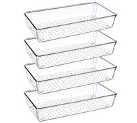 Giklux 4 Pcs Clear Kitchen Drawer Organiser Trays, 30cm Large Acrylic Desk Drawer Dividers Organisers for Cutlery, Cosmetics, Makeup, Utensils, Vanity, Dressing Table, Plastic Draw Storage Organiser