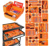Giklux 45 Pack Tool Box Organiser Trays, Plastic Tool Storage Drawer Organiser Dividers, Tool Chest Cabinet Trolley Cart Compartment Organiser Box for Small Parts, Garage, Toolbox Organiser, Orange