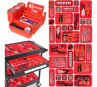 Giklux 45 Pack Tool Box Organiser Trays, Plastic Tool Storage Drawer Organiser Dividers, Tool Chest Cabinet Trolley Cart Compartment Organiser Box for Small Parts, Workshop, Toolbox Organiser