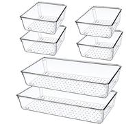 Giklux 6 Pcs Clear Kitchen Drawer Organiser Trays, 30CM 2 Sizes Large Acrylic Desk Drawer Dividers Organisers for Cutlery, Makeup, Utensils, Vanity, Dressing Table, Plastic Draw Storage Organiser