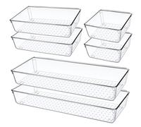 Giklux 6 Pcs Clear Kitchen Drawer Organiser Trays, 38cm Large Acrylic Desk Drawer Dividers Organisers for Cutlery, Kitchen, Makeup, Bathroom, Utensils, Vanity, Dressing Table, Plastic Draw Organiser