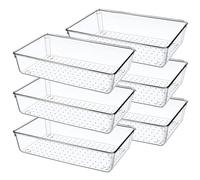 Giklux 6 Pcs Clear Kitchen Drawer Organiser Trays, Acrylic Desk Drawer Dividers Organisers for Cutlery, Kitchen, Cosmetics, Makeup, Utensils, Vanity, Office, Stationery, Plastic Draw Storage Organiser