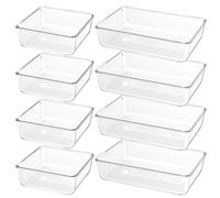 Giklux 8 Pcs Clear Kitchen Drawer Organiser Trays, 2-SIze Large Acrylic Desk Drawer Dividers Organisers for Cutlery, Cosmetics, Makeup, Utensils, Vanity, Dressing Table, Plastic Draw Storage Organiser