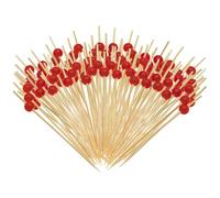 GIKPAX 100 Pcs Cocktail Sticks, Bamboo Toothpicks Red Bead Cocktail Sticks Food Fruits Cocktail Toothpicks for Party Supplies, Drinks, Finger Food, Fruit, Cocktail Garnish, Burgers (12cm/4.7inch)