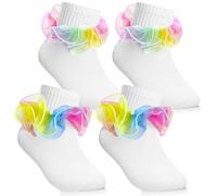 GIKPAX 2 Pairs Frilly Socks, Girls Frilly Socks Ankle Girls Socks Cotton Frilly Socks Kids Lace Baby Frilly Socks Rainbow Girls Ruffle Socks for Shows Party Performance Socks 1-3 Years