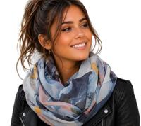 GIL-DESIGN XXL Loop Scarf Tube Scarf Round Scarf Scarf Choice Autumn Winter 2023-2024, Trend pattern grey cream yellow pink15, Umfang ca. 180 cm x ca. 90 cm Breit