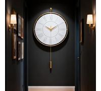 Gilacco Decorative Modern Wall Clock,Silent Non-Ticking Quality Quartz Movement Battery Operated with Pendulum,Wall Clocks for Living Room Kitchen Home Bathroom Bedroom Wall Decor,34x61CM(White)