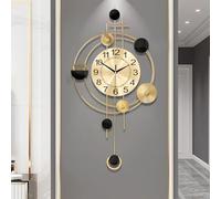 Gilacco Wall Clock for Living Room, Silent Quality Quartz Battery Operated with Pendulum, Analog Large Wall Clocks for Kitchen Bathroom Bedroom Wall Home Decor,39x71CM(Golden)