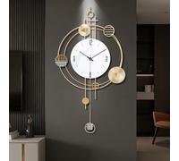 Gilacco Wall Clock for Living Room, Silent Quality Quartz Battery Operated with Pendulum, Analog Large Wall Clocks for Kitchen Bathroom Bedroom Wall Home Decor,39x71CM(Golden)