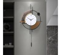 Gilacco Wall Clock for Living Room, Silent Quality Quartz Battery Operated with Pendulum, Analog Metal Modern Decorative Wall Clocks for Kitchen Bedroom Home Wall Decor,45x78CM(Brown)