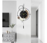 Gilacco Wall Clock with Pendulum,Silent Quality Quartz Battery Operated,Large Wall Clock for Living Room Kitchen Home Bathroom Bedroom Wall Decor,39x67CM(Black)