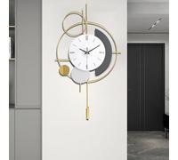 Gilacco Wall Clock with Pendulum,Silent Quality Quartz Battery Operated,Large Wall Clock for Living Room Kitchen Home Bathroom Bedroom Wall Decor,39x67CM(Golden)