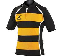 Gilbert Rugby Mens Xact Game Day Short Sleeved Rugby Shirt (M) (Black/Amber Hoops)