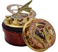 Gilbert & Sons London Brass Sundial Compass with Leather Case, Vintage Maritime Navigation Device, Decorative Antique Style