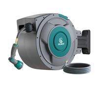 GILBEST 100 ft x 5/8" Retractable Garden Hose Reel, Heavy Duty Water Hose Reel Wall Mounted, Any Length Lock, 180°Swivel, Water Hose with 10-Function Nozzle for Cleaning, Watering (Green)