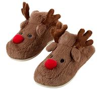 Gilbins Women's-Men's Christmas Holiday Ugly Warm Memory Foam Fury Slippers Sweater Reindeer Winter Soft Cozy Home Booties slipper for Indoor & Outdoor, Men Size Dark Brown, M