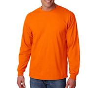 (S, Safety Orange) Gildan Mens Plain Crew Neck Ultra Cotton Long Sleeve T-Shirt