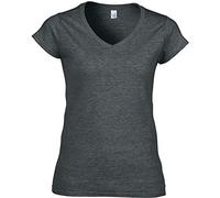 (L, Dark Heather) Gildan Ladies Soft Style Short Sleeve V-Neck T-Shirt