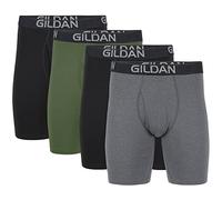 Gildan Men's Cotton Stretch Boxer Brief, Multipack, Black Soot/Heather Dark Grey/Green Midnight (4-Pack, Long Leg), M (Pack of 4)