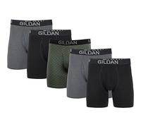 Gildan Men's Cotton Stretch Boxer Brief, Multipack, Blk/Heather Dark Grey/Green Midnight (5-Pack, Regular Leg), L (Pack of 5)