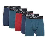 Gildan Men's Cotton Stretch Boxer Brief, Multipack, Blue Cove/Hawaiian Blue/Heather Red Mark (5-Pack, Regular Leg), L (Pack of 5)