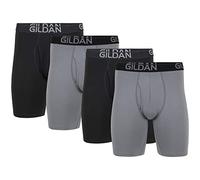 Gildan Men's Cotton Stretch Boxer Brief, Multipack, Grey Flannel/Black Soot (4-Pack, Long Leg), M (Pack of 4)