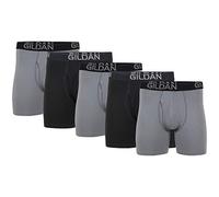 Gildan Men's Cotton Stretch Boxer Brief, Multipack, Grey Flannel/Black Soot (5-Pack, Regular Leg), S (Pack of 5)