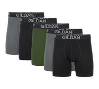 Gildan Men's Cotton Stretch Boxer Brief, Multipack, Heather Dark Grey/Black Soot/Green Midnight (5-Pack, Regular Leg), M (Pack of 5)