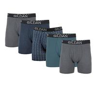 Gildan Men's Cotton Stretch Boxer Brief, Multipack, HTHR Dark Grey/HTHR Navy/Shapes/Blue (5-Pack, Regular Leg), XL (Pack of 5)