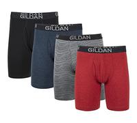 Gildan Mens Cotton Stretch Boxer Briefs, Multipack, Blk/Heather Navy/Stripe/Heather Red (4-pack), XL