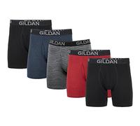 Gildan Men's Cotton Stretch Boxer Briefs, Multipack, Blk/Heather Navy/Stripe/Heather Red (5-Pack), Medium