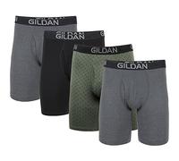 Gildan Men's Cotton Stretch Boxer Briefs, Multipack, Heather Dark Grey/Green Midnight/Blk (4-Pack), Large