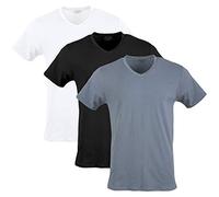 Gildan Men's Cotton Stretch T-Shirts, Multipack Underwear, White/Black Soot/Grey Flannel (V-Neck 3-Pack), XXL (Pack of 3)