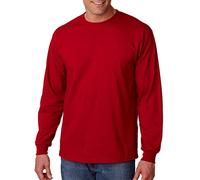 Gildan Crew Neck Ultra Cotton Long Sleeve T-Shirt, Cardinal, XL, Seamless Collar