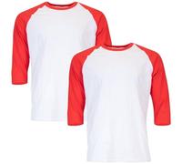Gildan Men's Heavy Cotton 3/4 Raglan T-Shirt, Style G5700, 2-Pack, White/Red, 2X-Large