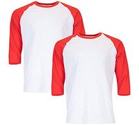 Gildan Men's Heavy Cotton 3/4 Raglan T-Shirt, Style G5700, 2-Pack, White/Red, 2X-Large