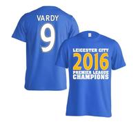 Gildan Men's Leicester City 2016 Premier League Champions T-Shirt (Vardy 9) Blue | Size: Medium Gildan Blue M