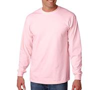 Gildan Men's T-Shirt Ultra Cotton Crew Neck Long Sleeve Plain Pink Small