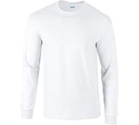 GILDAN Mens Plain Crew Neck Ultra Cotton Long Sleeve T-Shirt (L) (White)
