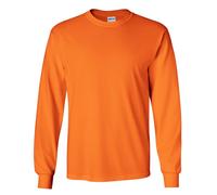 (M, Safety Orange) Gildan Mens Plain Crew Neck Ultra Cotton Long Sleeve T-Shirt