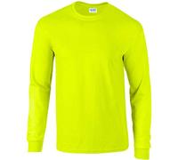 Gildan Mens Plain Crew Neck Ultra Cotton Long Sleeve T Shirt (S) (New Safety Green)