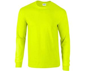 Gildan Mens Plain Crew Neck Ultra Cotton Long Sleeve T Shirt (S) (New Safety Green)