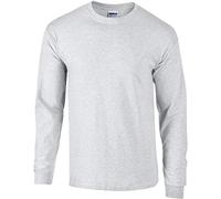 (XL, Ash Grey) Gildan Mens Plain Crew Neck Ultra Cotton Long Sleeve T-Shirt
