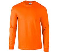 Gildan Mens Plain Crew Neck Ultra Cotton Long Sleeve T-Shirt (XL) (Safety Orange)
