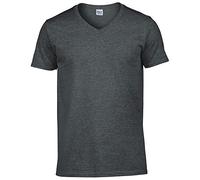 GILDAN Men's Soft Style V-neck T Shirt, Grey (Dark Heather), M UK