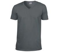 Gildan Men's Soft Style V-Neck T-Shirt - Short Sleeve - Charcoal - Medium