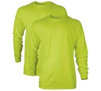 Gildan Men's Ultra Cotton Adult Long Sleeve T-Shirt, 2-Pack, Safety Green, Medium
