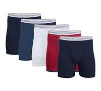 Gildan Men's Underwear Boxer Briefs, Multipack, Navy/Heather Navy/Sport Grey/Dot/Navy (5-Pack, Shorter Length), S (Pack of 5)